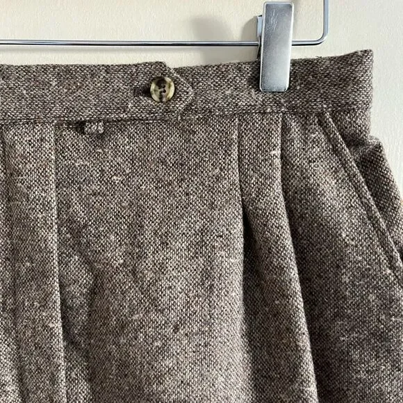 Vintage 60's 70's tweed brown A line wool midi skirt career chic sophisticated
